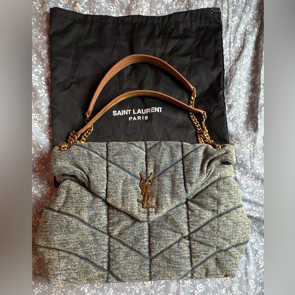 Saint Laurent Handbags - Saint Laurent Quilted Gray and Tan Shoulder Bag